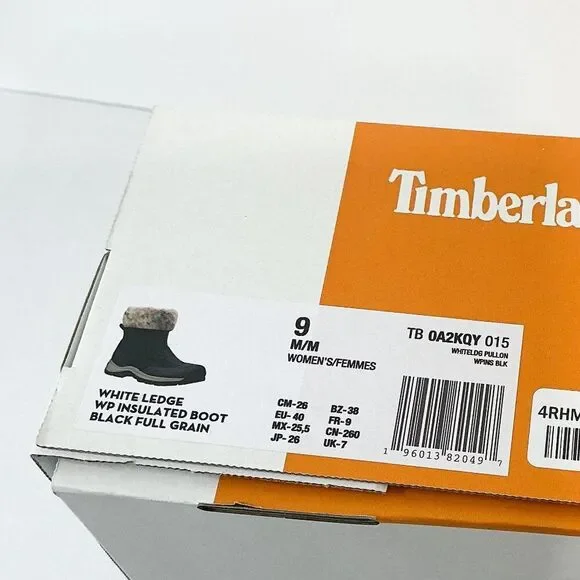 Timberland NWB Sz 9 Jet Black White Ledge Mid PrimaLoft Pull-On Snow Boots - Picture 3 of 15